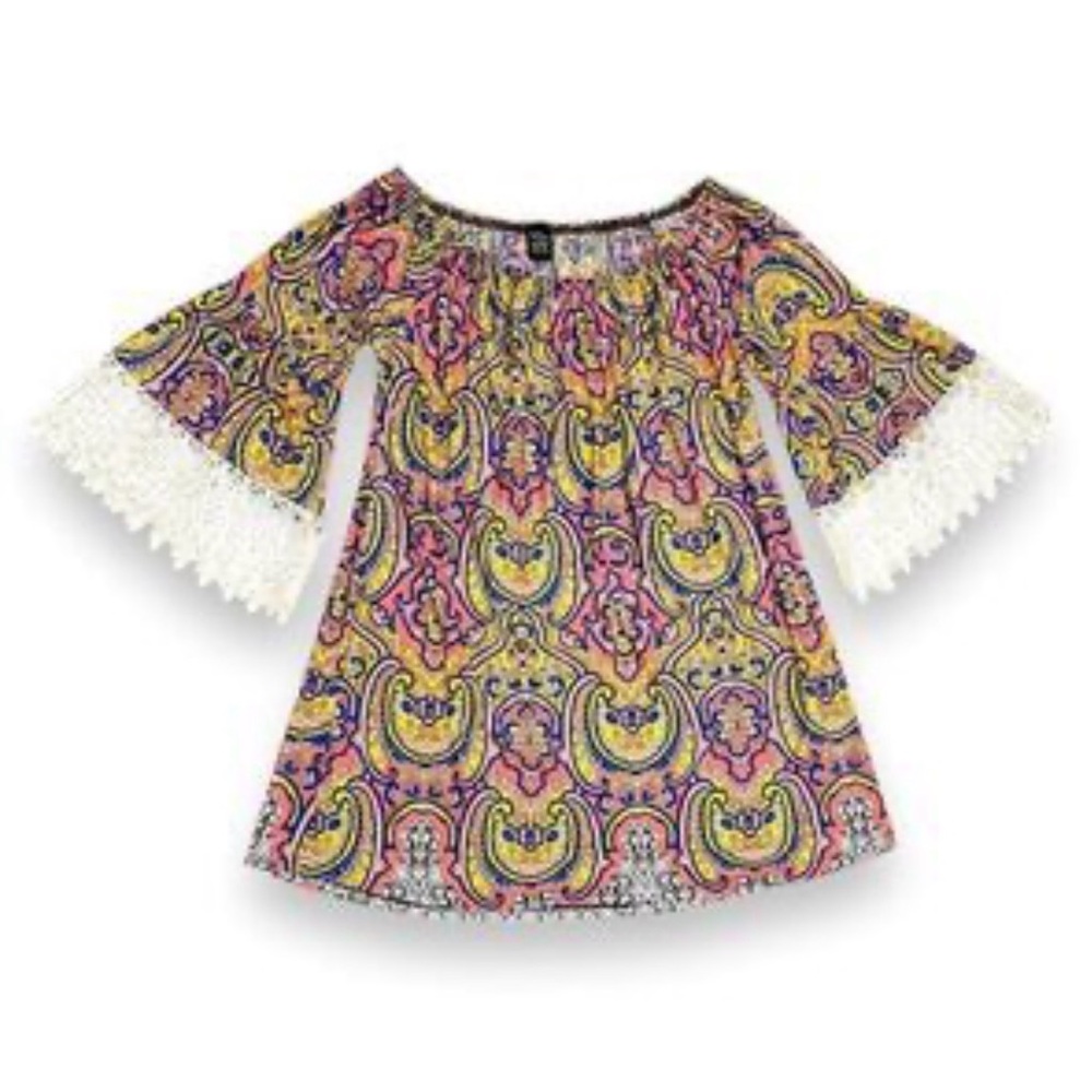WinWin Off-Shoulder Paisley Blouse in Purple and Gold - size L/XL